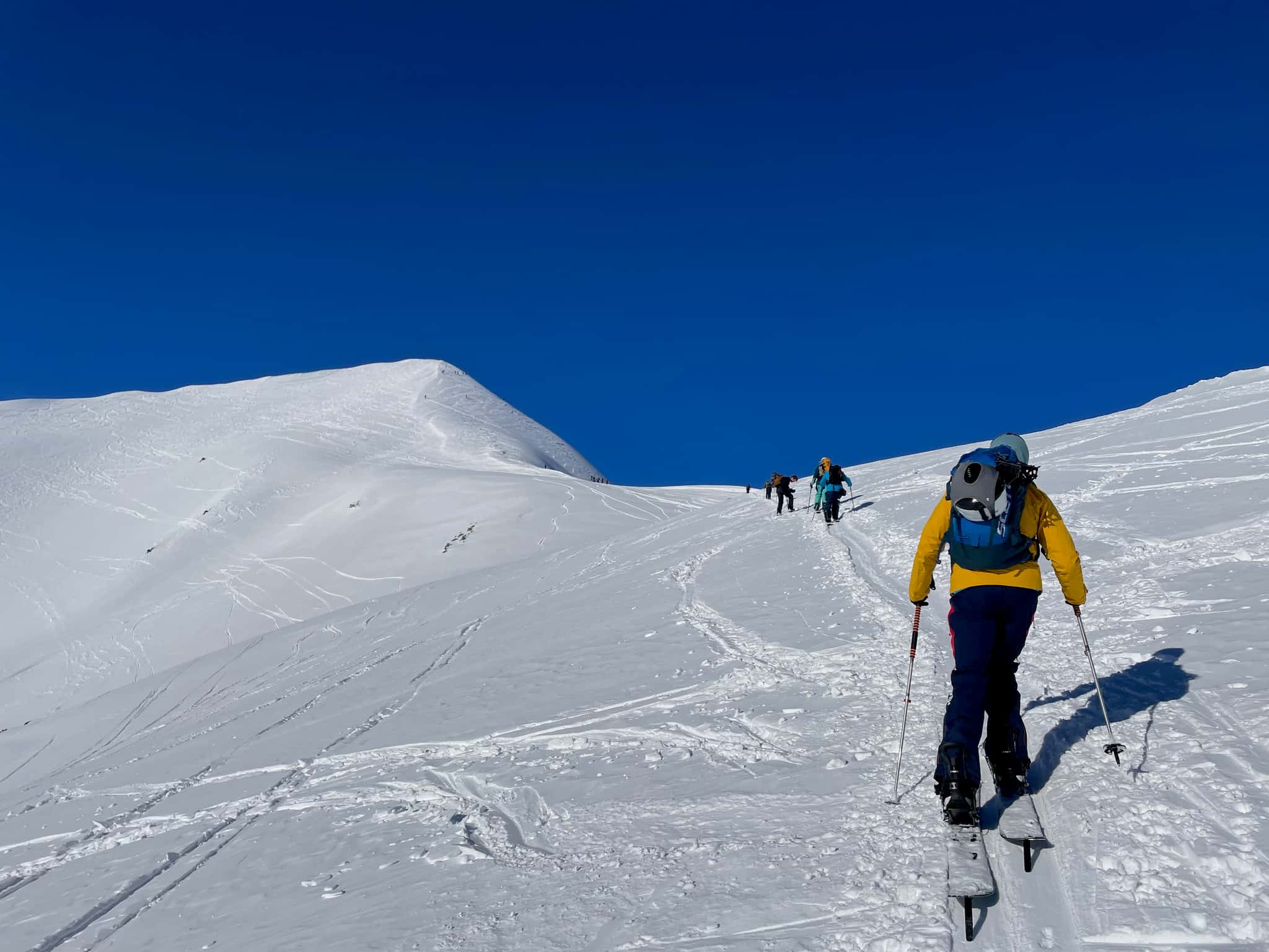 Montée en splitboard sur trace marquée en terrain ouvert